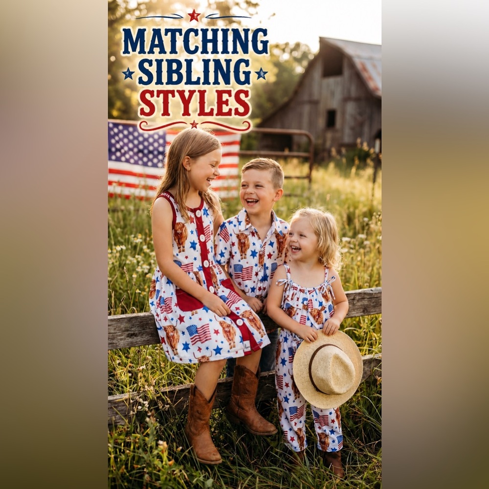 Highland Cow 4th of July Outfit for Kids | Dress, Romper or Shirt